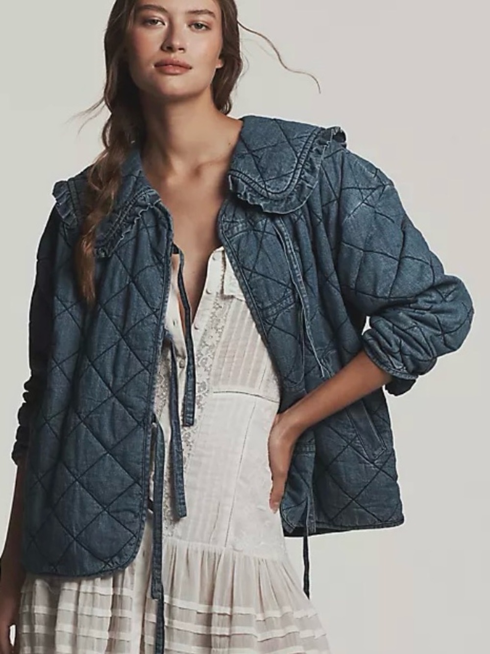 Anthropologie Hazel Quilted Chambray Jacket by Maeve